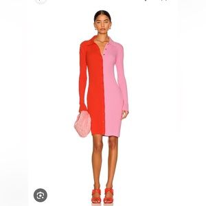 Staud Mini Milton Dress - S- NWT - Split Color Poppy/Rosebud